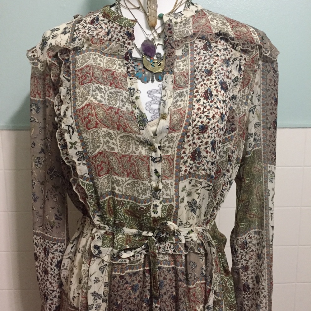 Zara Floral Patchwork Dress w/Ruffle Bofice - Picture 3 of 7